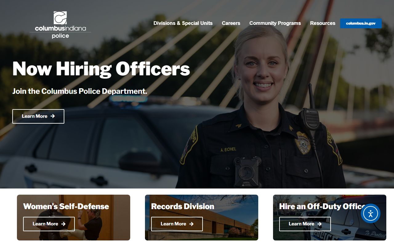 Columbus Indiana Police Department homepage for jail mugshots and arrest record searches