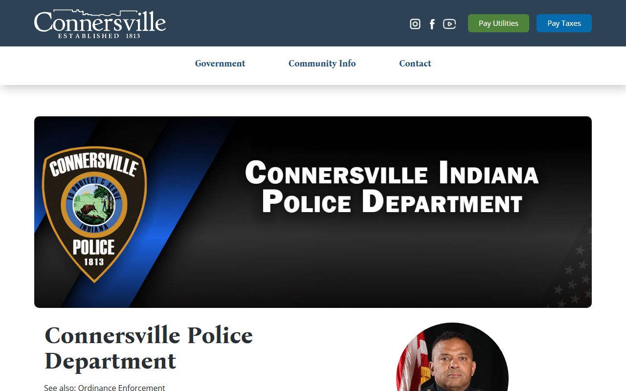 Connersville Indiana Police Department homepage for jail mugshots and arrest records