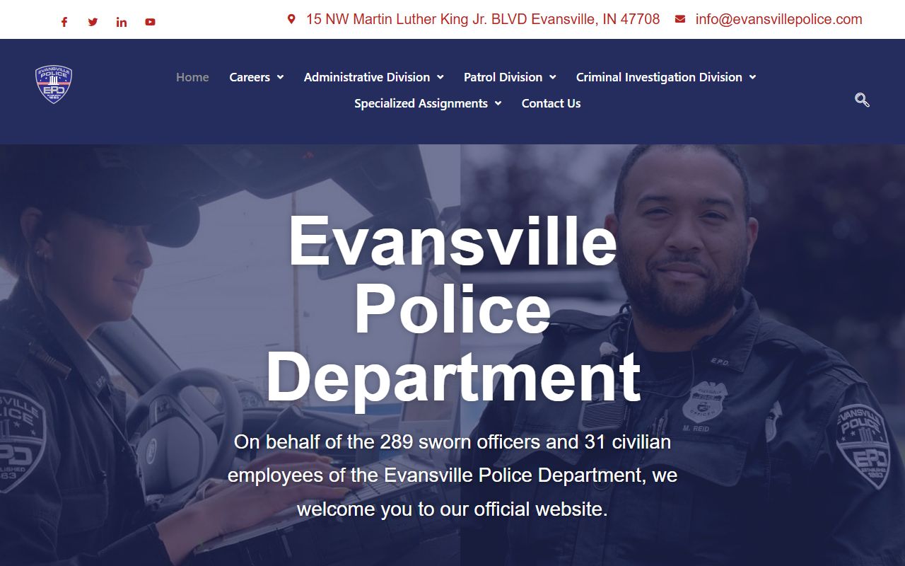 Evansville Police Central Records Unit homepage for jail mugshots and arrest records