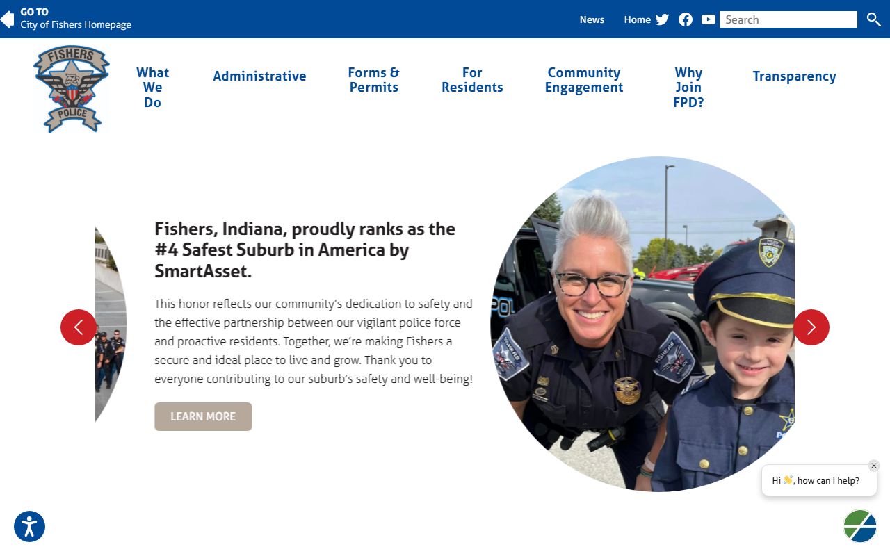 Fishers Indiana Police Department homepage for jail mugshots and arrest records