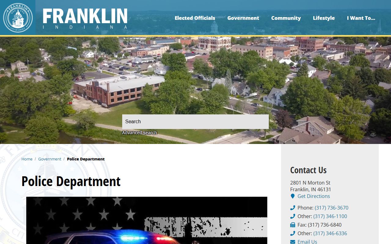 Franklin Indiana Police Department homepage for jail mugshots and arrest records