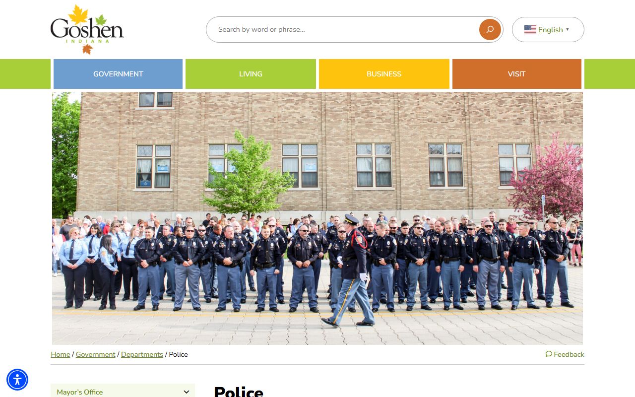 Goshen Indiana Police Department homepage for jail mugshots and arrest records