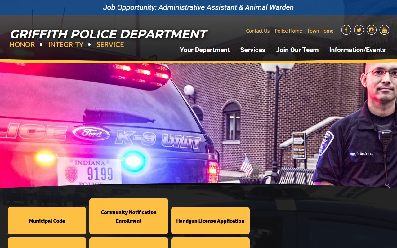 Griffith Indiana Police Department homepage for jail mugshots and arrest records
