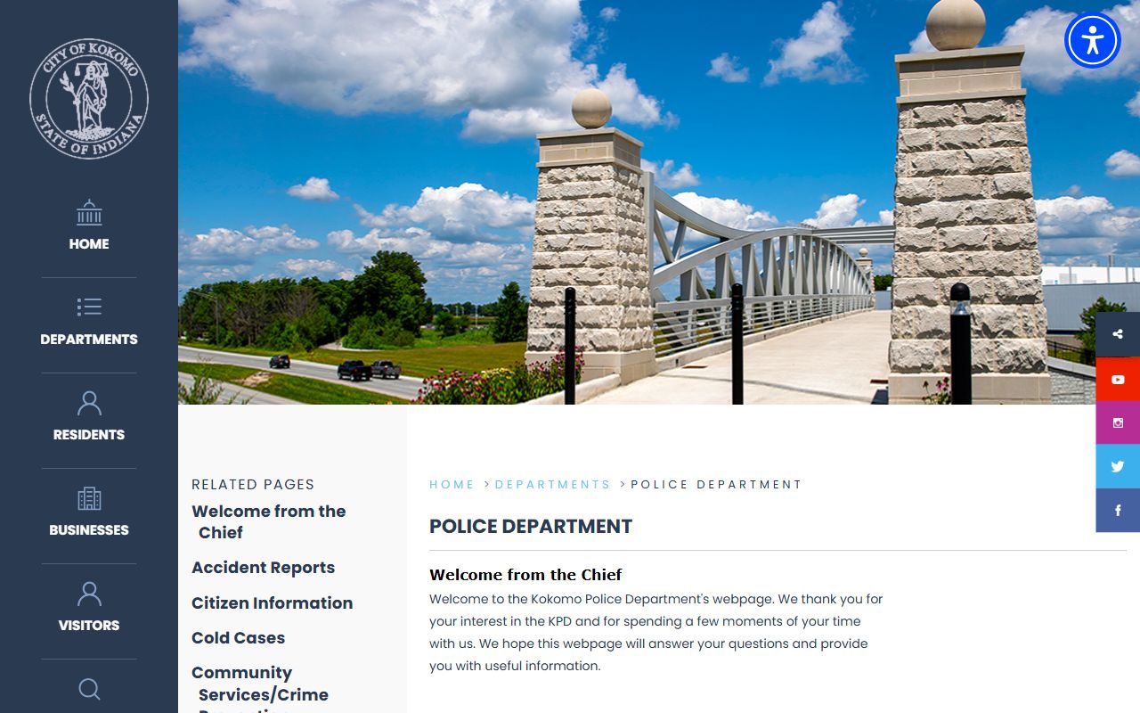 Kokomo Indiana Police Department homepage for jail mugshots and arrest records search