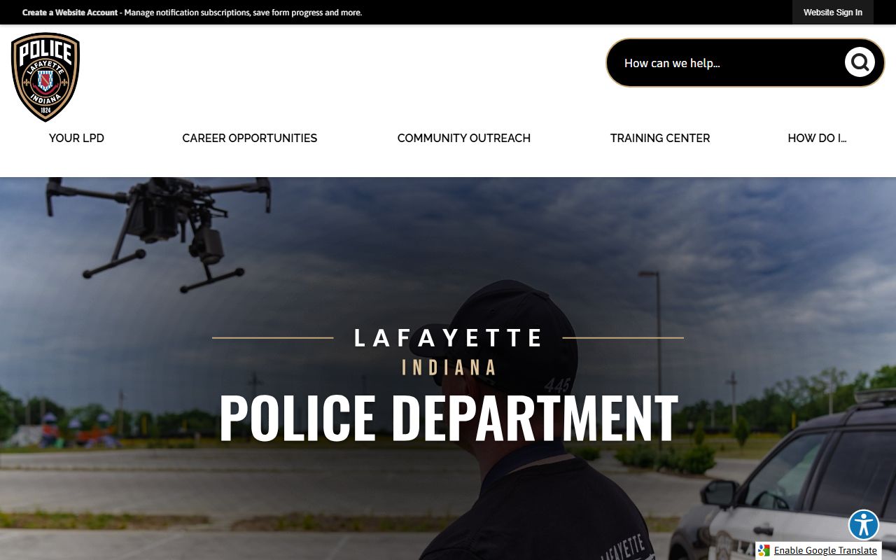Lafayette Police Department homepage for Lafayette jail mugshots search