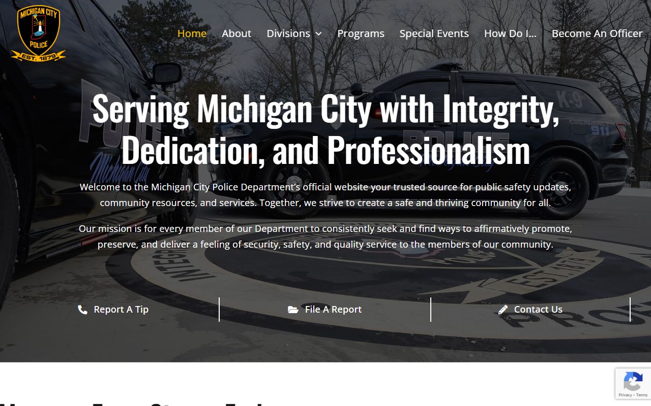 Michigan City Police Department homepage related to Michigan City jail mugshots