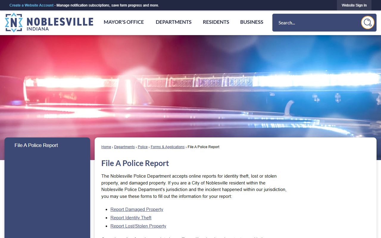 Noblesville Police Department website for Noblesville jail mugshots and arrest records
