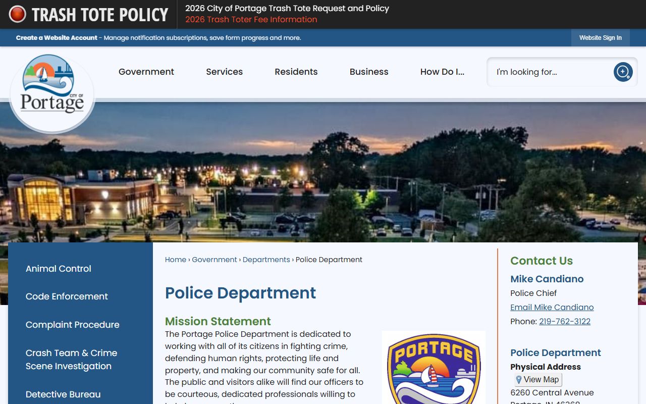 Portage Police Department website for Portage jail mugshots and arrest records