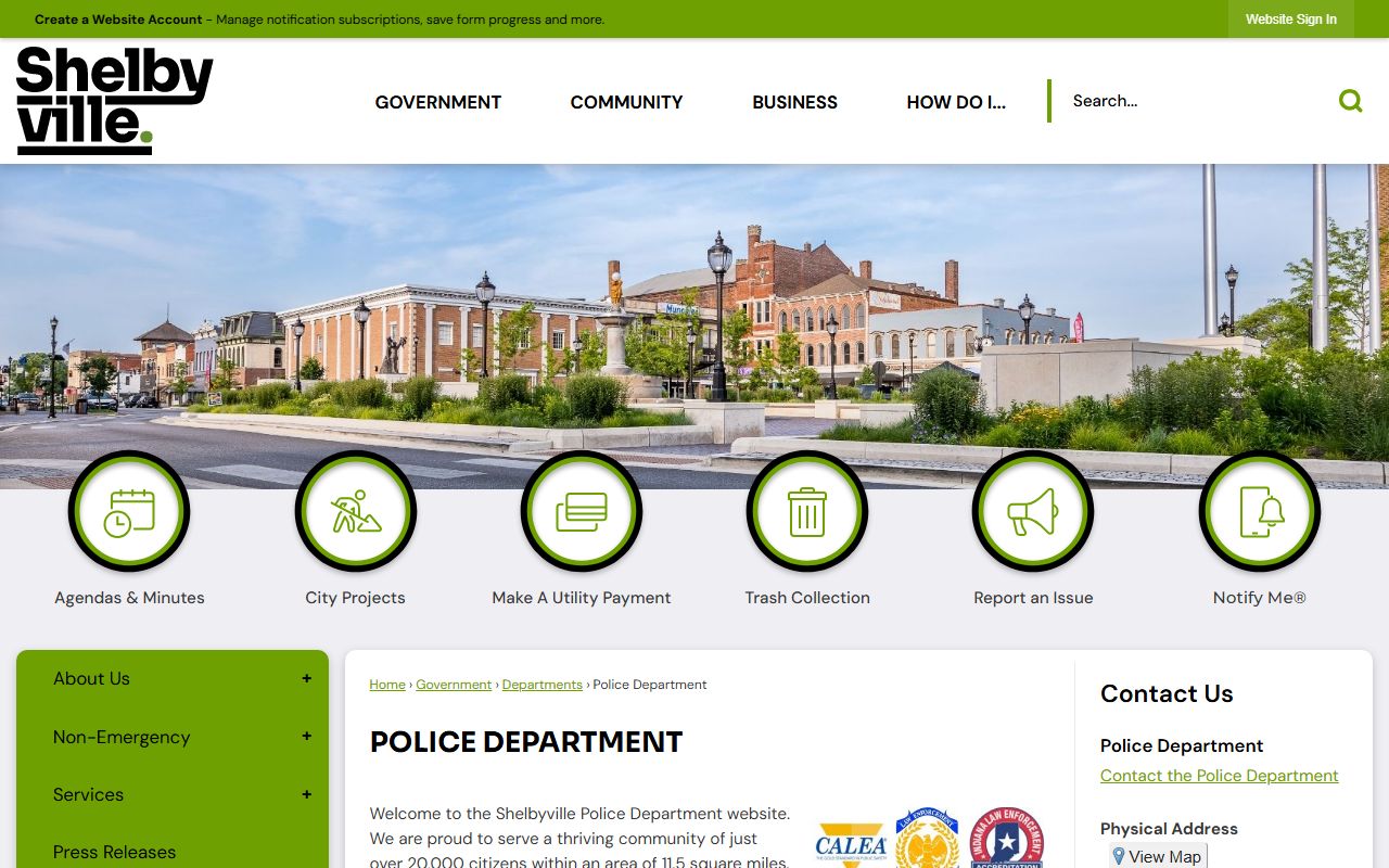 Shelbyville Police Department website for Shelbyville jail mugshots and local arrest records