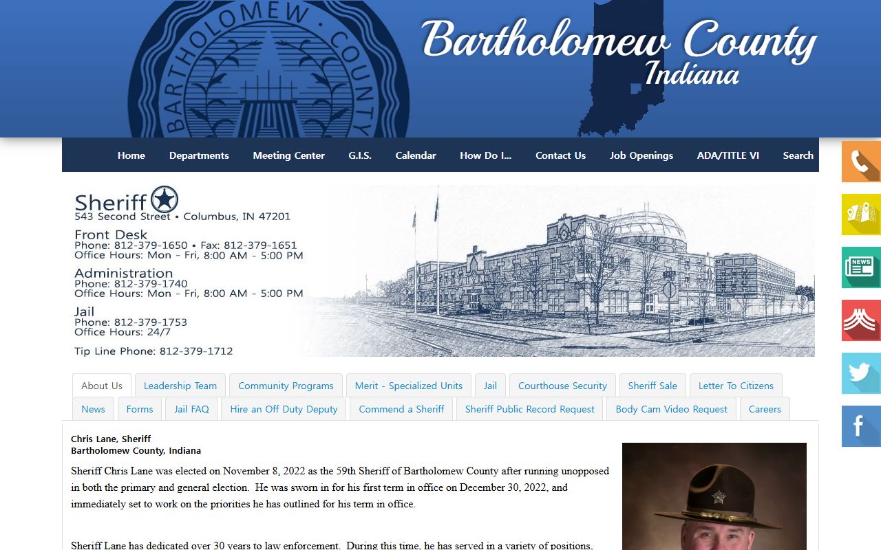 Bartholomew County Sheriff homepage Bartholomew County jail mugshots