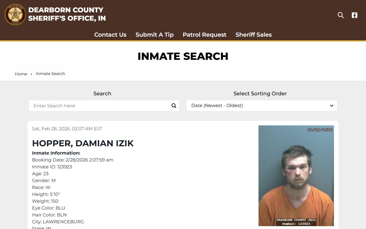 Dearborn County Sheriff website Dearborn County jail mugshots