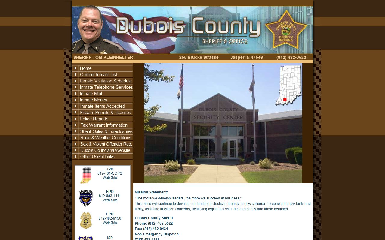 Dubois County Sheriff Department homepage Dubois County jail mugshots