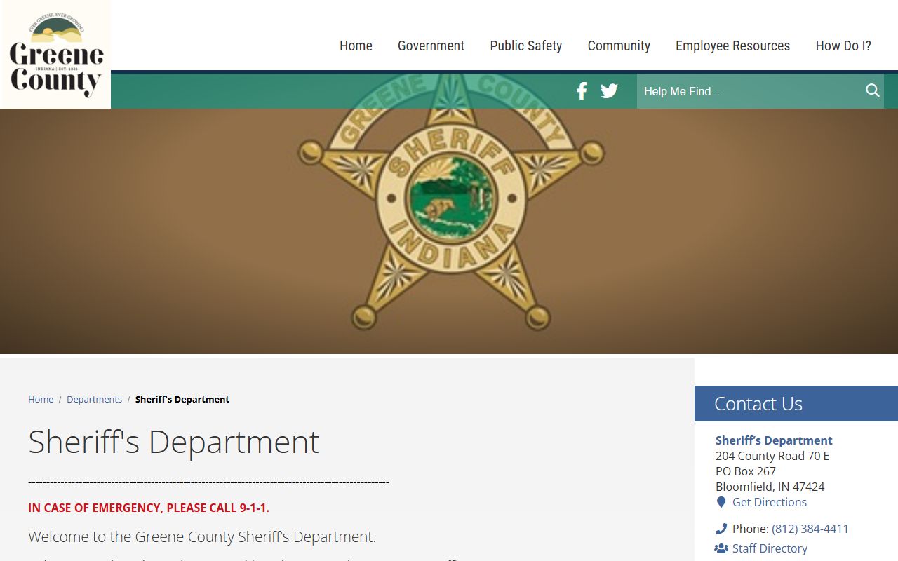 Greene County Sheriff Office homepage showing jail and booking information