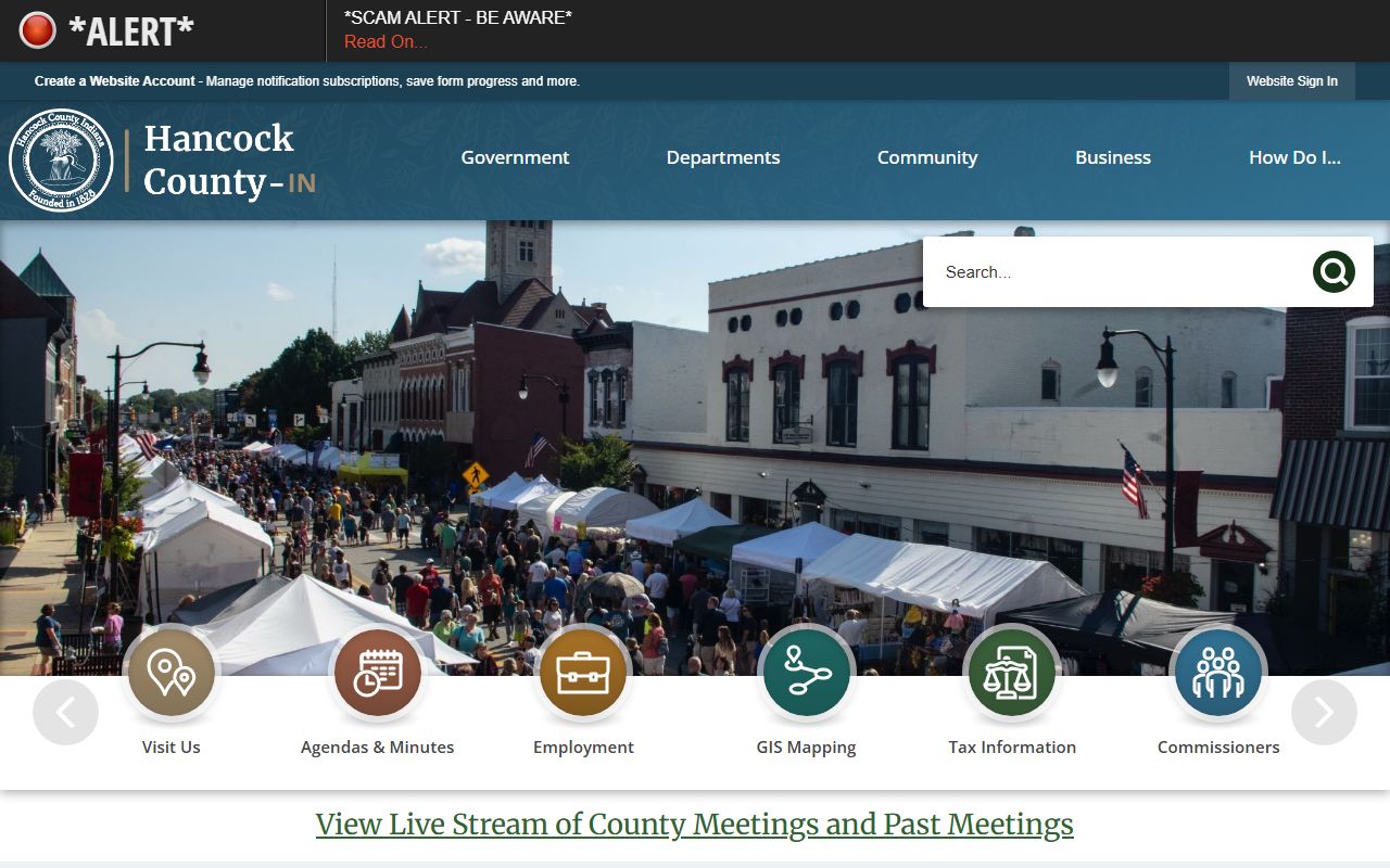 Hancock County Sheriff Office homepage showing jail and booking information