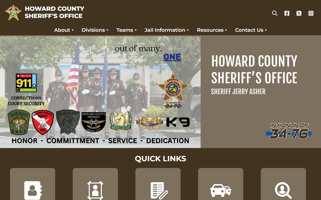 Howard County Sheriff homepage showing jail booking records and inmate information