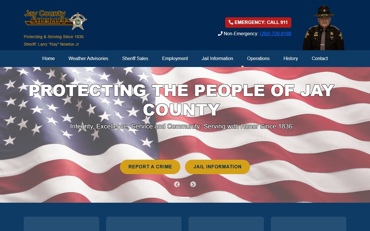 Jay County Sheriff's Office homepage for accessing jail mugshots and inmate records