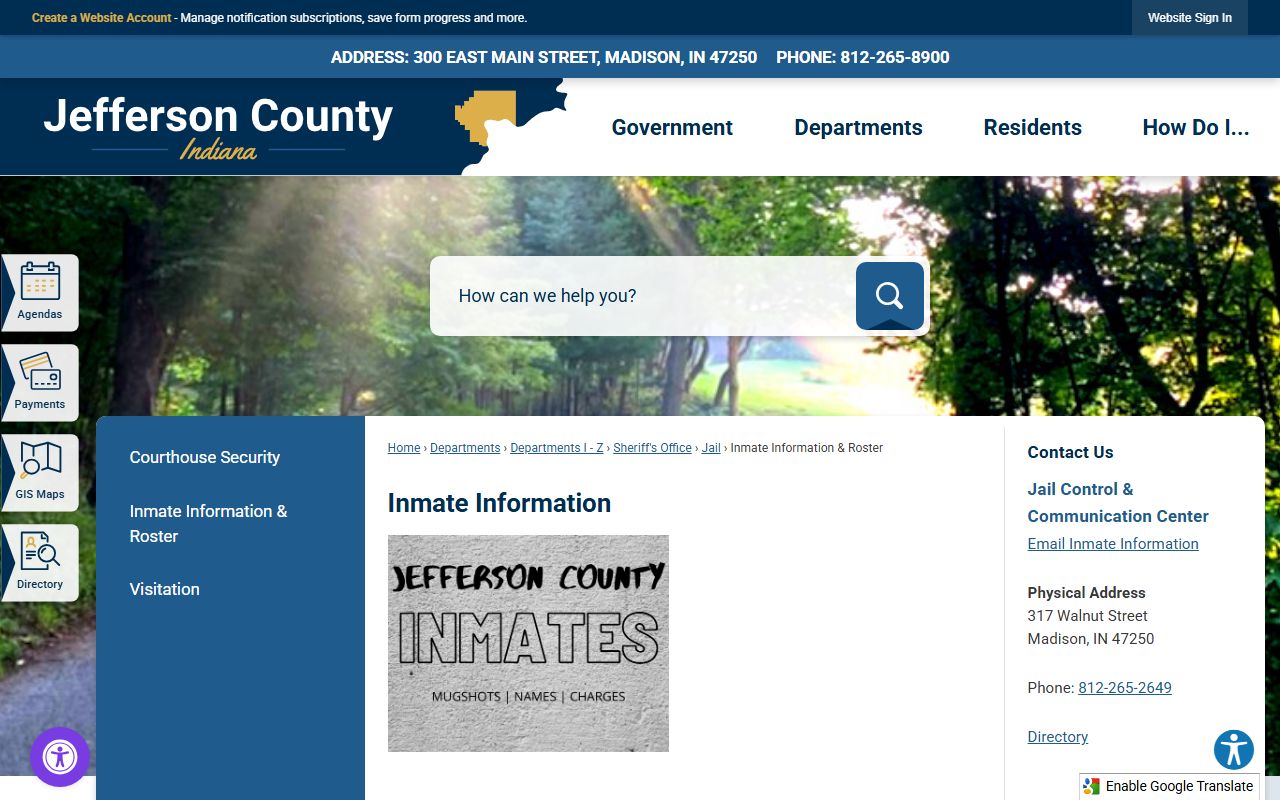 Jefferson County Sheriff inmate roster showing jail mugshots and booking records in Madison, Indiana