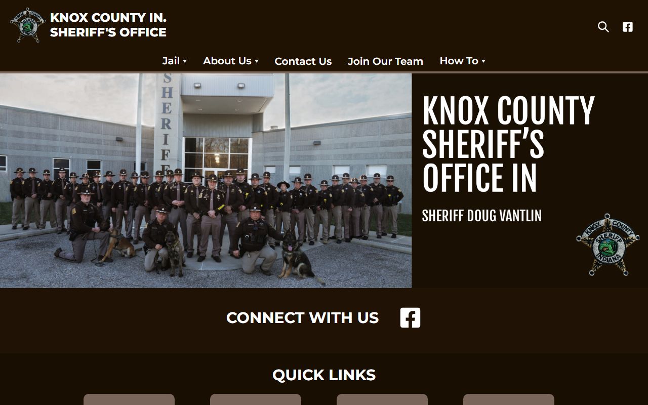 Knox County Indiana Sheriff's Office homepage providing access to jail mugshots and inmate search
