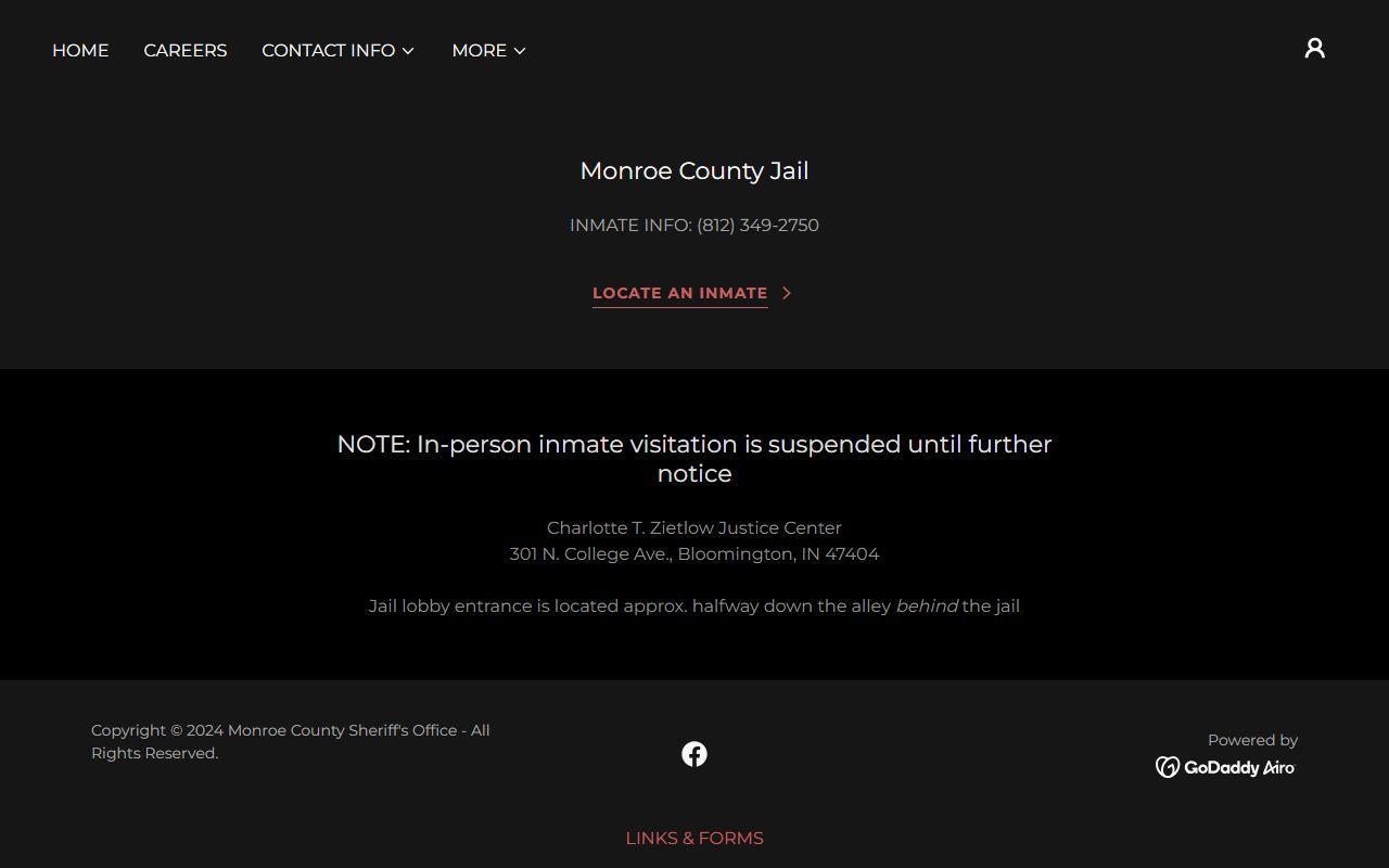 Monroe County Sheriff jail page with inmate roster and booking record search