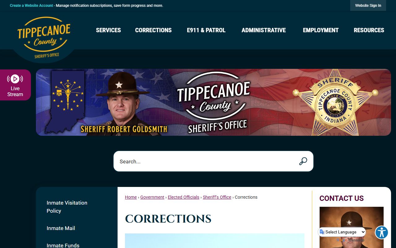 Tippecanoe County Corrections homepage Lafayette Indiana jail mugshots inmate search