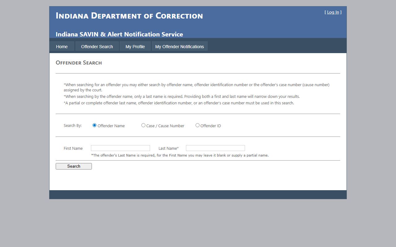 Indiana SAVIN offender search portal for statewide jail mugshot and inmate record lookup