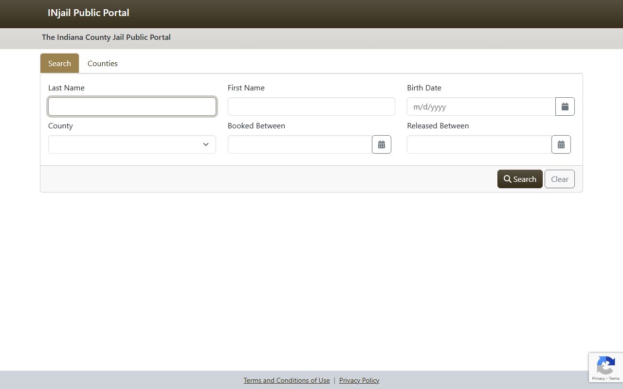 Indiana County Jail Public Portal INjail search interface for finding Indiana jail mugshots