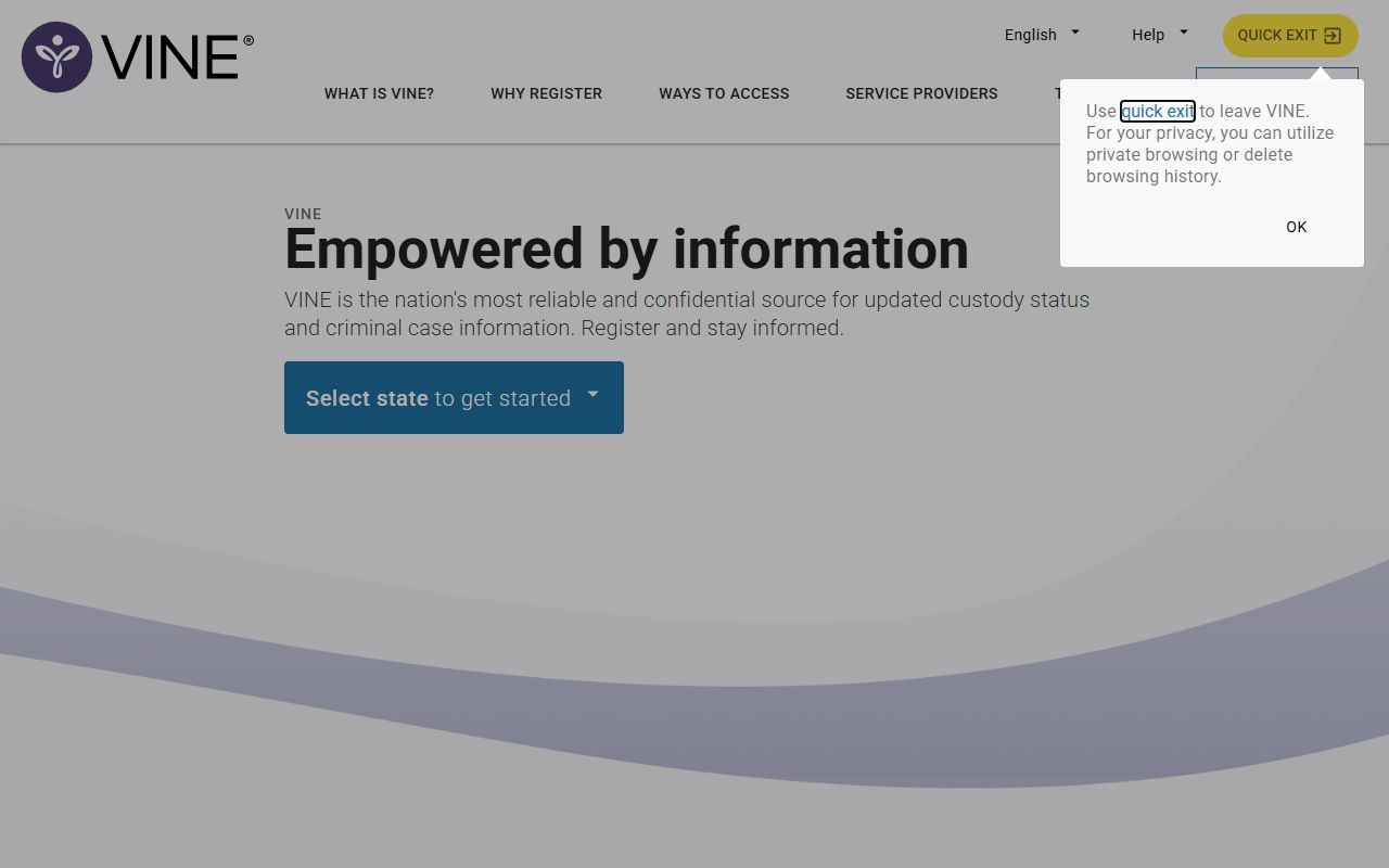 VINE victim notification system for tracking Indiana jail mugshot and inmate custody status